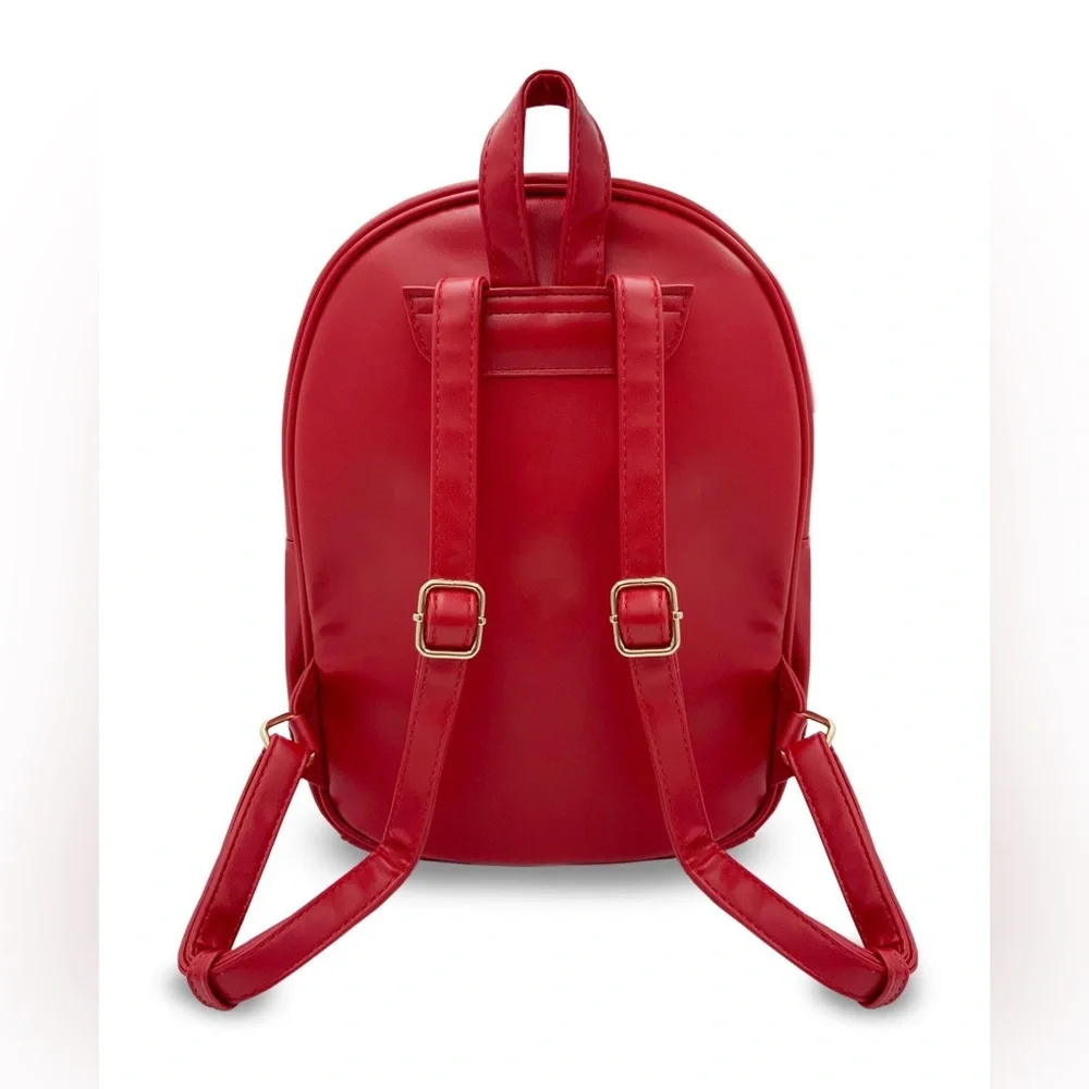 Badgley Mischka Bright Red Vegan Leather Gold Studded Backpack NWT